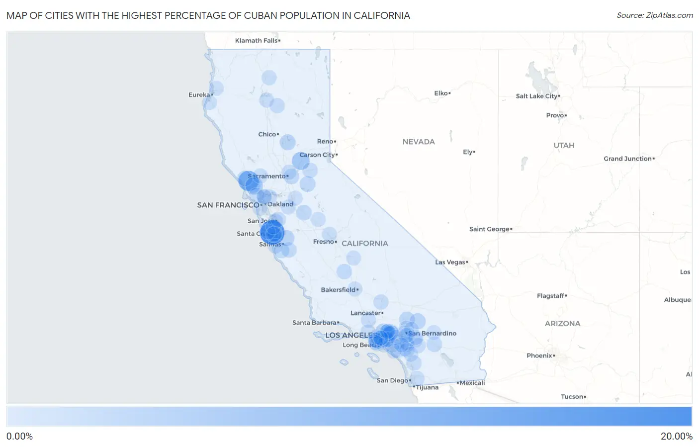 Cities with the Highest Percentage of Cuban Population in California Map
