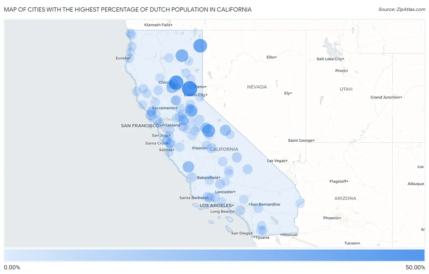 Cities with the Highest Percentage of Dutch Population in California Map