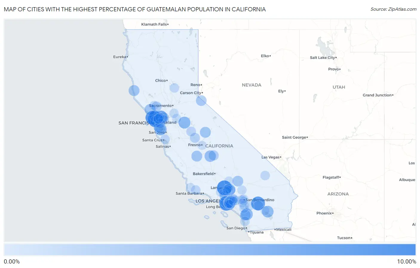 Cities with the Highest Percentage of Guatemalan Population in California Map