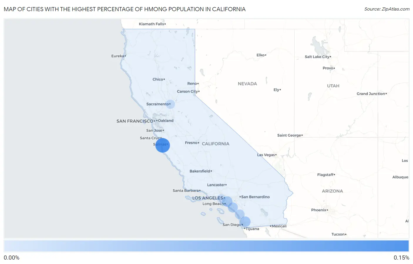 Cities with the Highest Percentage of Hmong Population in California Map