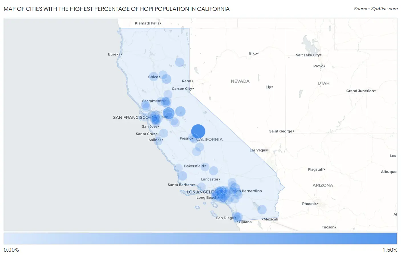 Cities with the Highest Percentage of Hopi Population in California Map