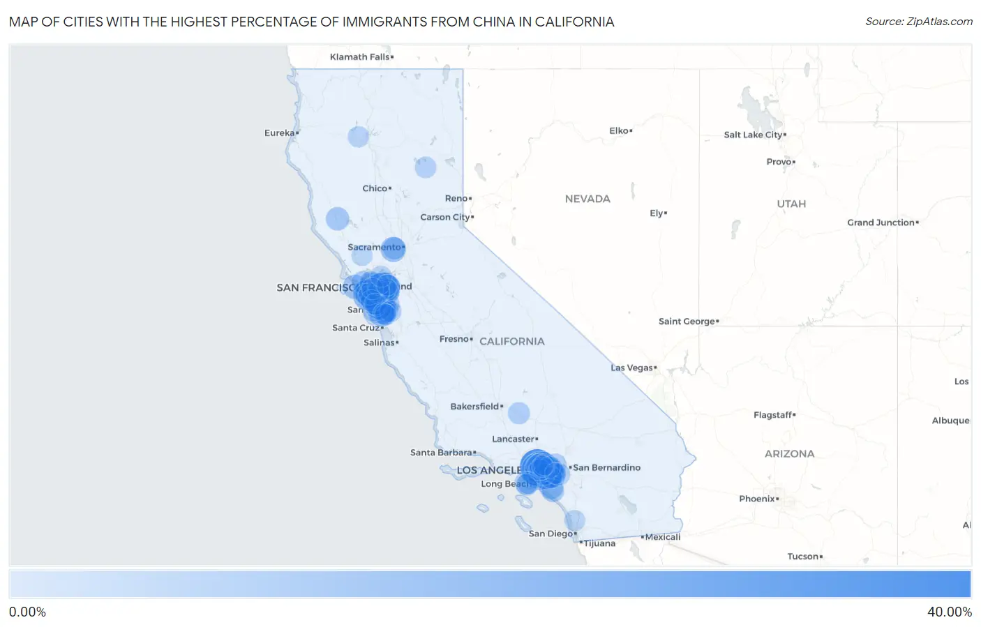 Cities with the Highest Percentage of Immigrants from China in California Map