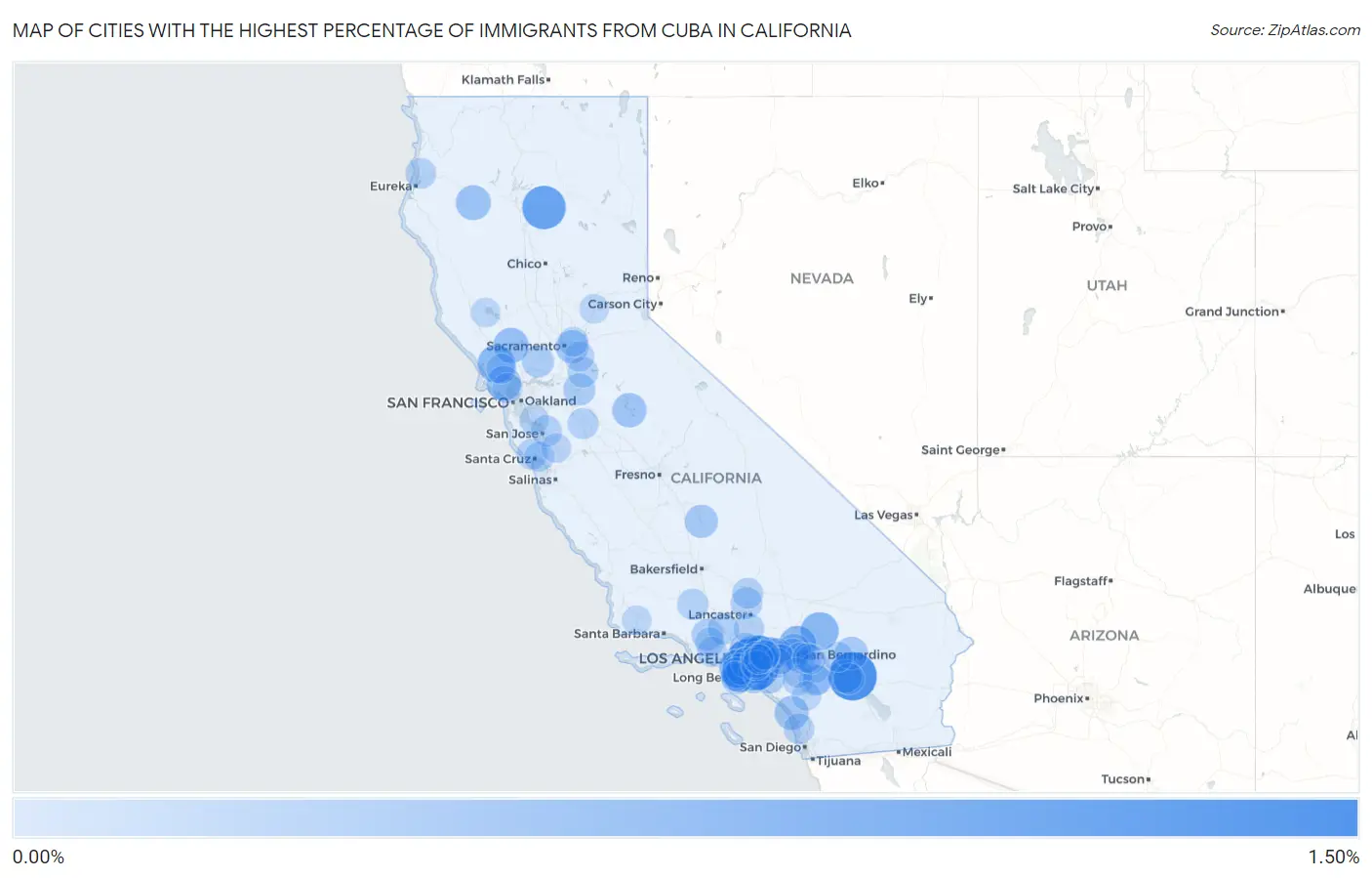 Cities with the Highest Percentage of Immigrants from Cuba in California Map