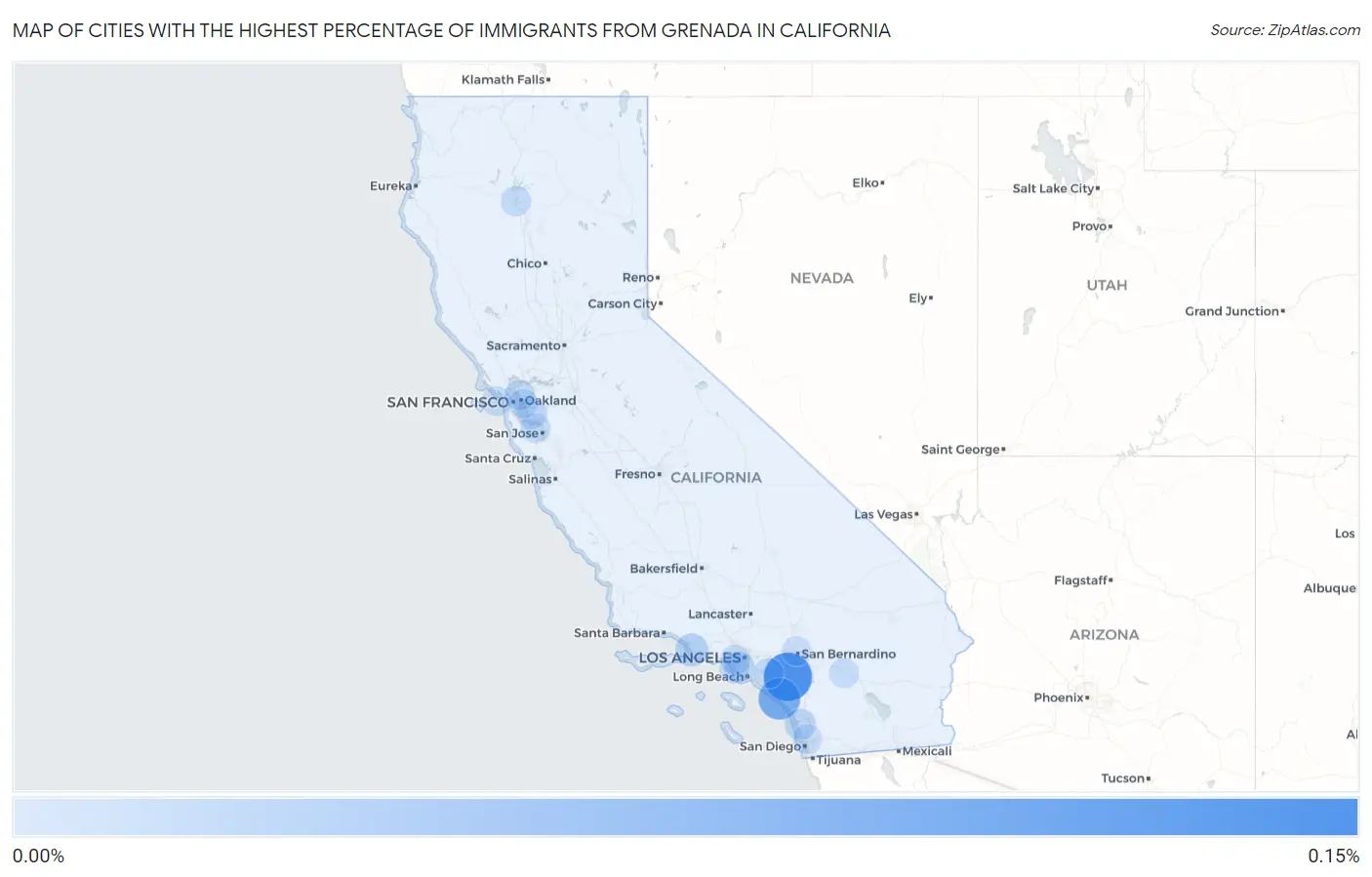 Cities with the Highest Percentage of Immigrants from Grenada in California Map