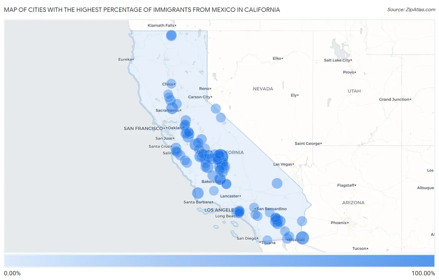 Cities with the Highest Percentage of Immigrants from Mexico in California Map