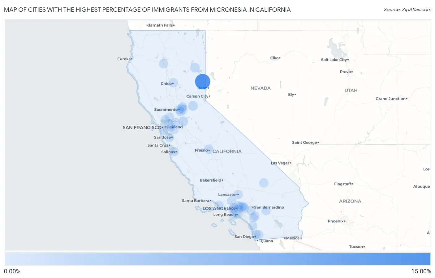 Cities with the Highest Percentage of Immigrants from Micronesia in California Map