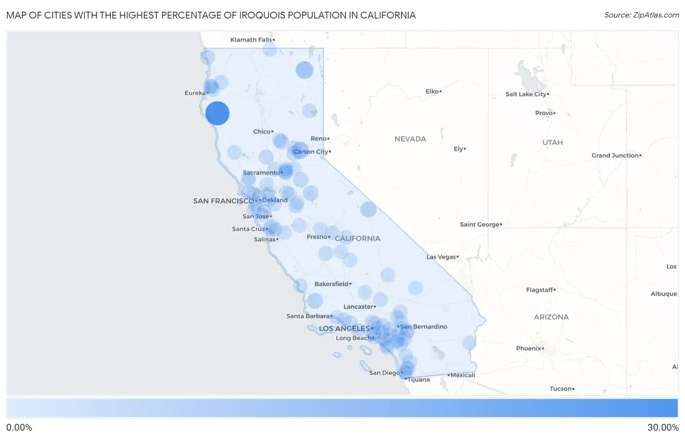 Cities with the Highest Percentage of Iroquois Population in California Map