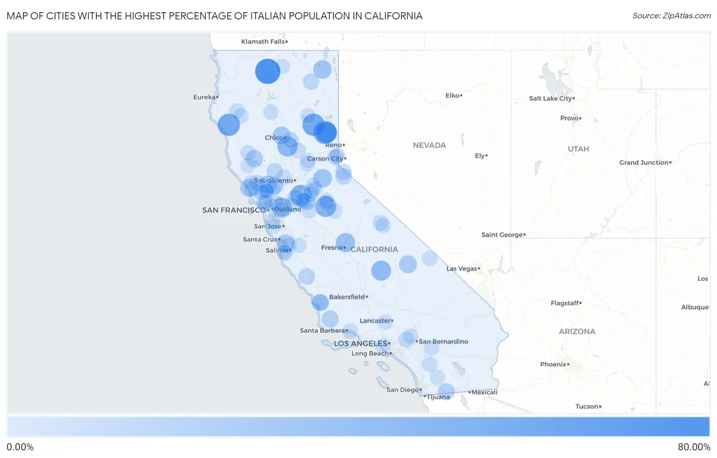 Cities with the Highest Percentage of Italian Population in California Map