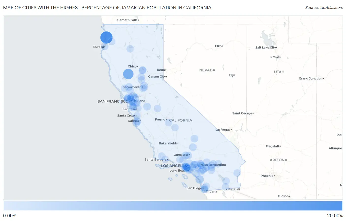 Cities with the Highest Percentage of Jamaican Population in California Map