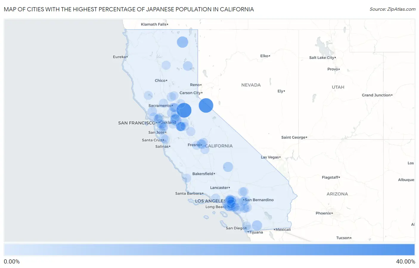 Cities with the Highest Percentage of Japanese Population in California Map