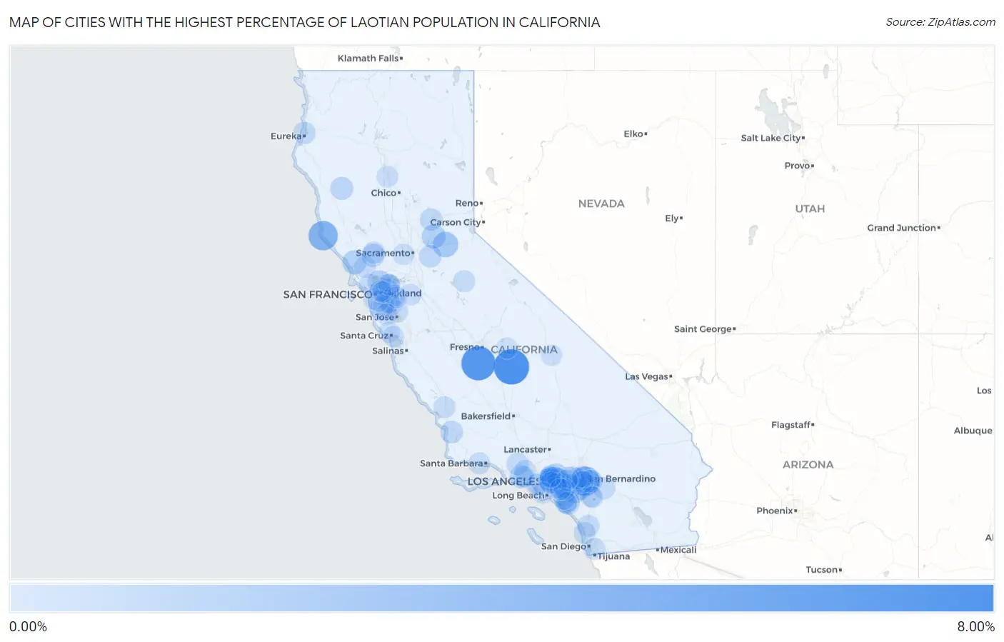 Cities with the Highest Percentage of Laotian Population in California Map