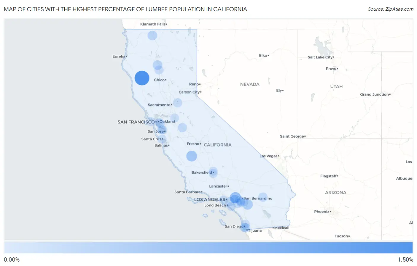 Cities with the Highest Percentage of Lumbee Population in California Map