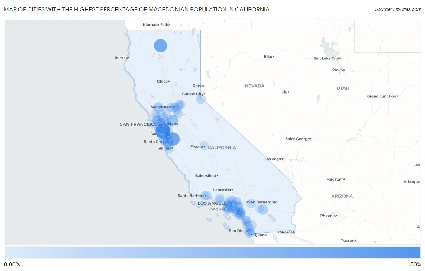 Cities with the Highest Percentage of Macedonian Population in California Map