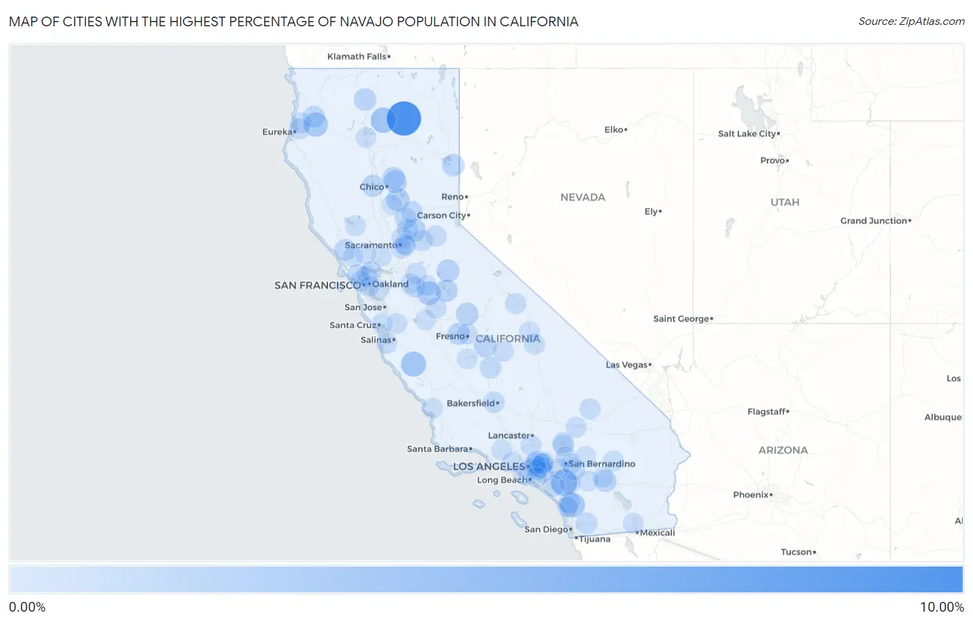 Cities with the Highest Percentage of Navajo Population in California Map