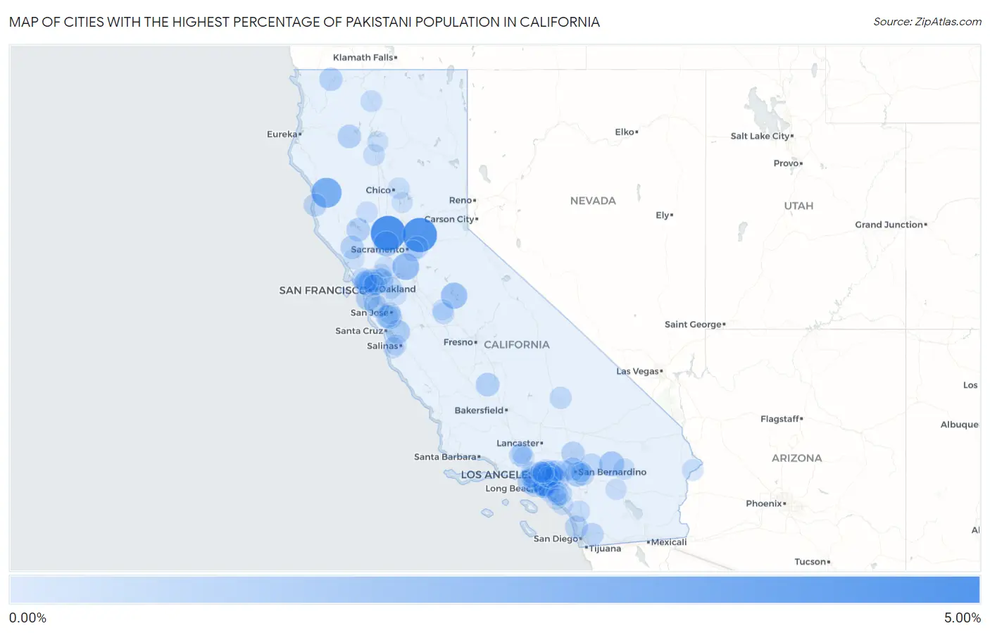 Cities with the Highest Percentage of Pakistani Population in California Map