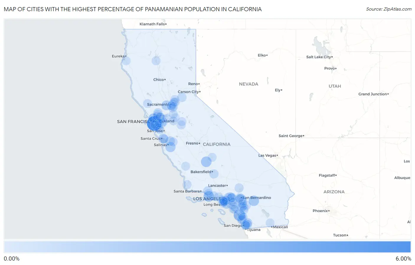 Cities with the Highest Percentage of Panamanian Population in California Map