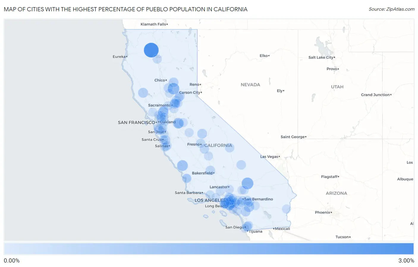 Cities with the Highest Percentage of Pueblo Population in California Map