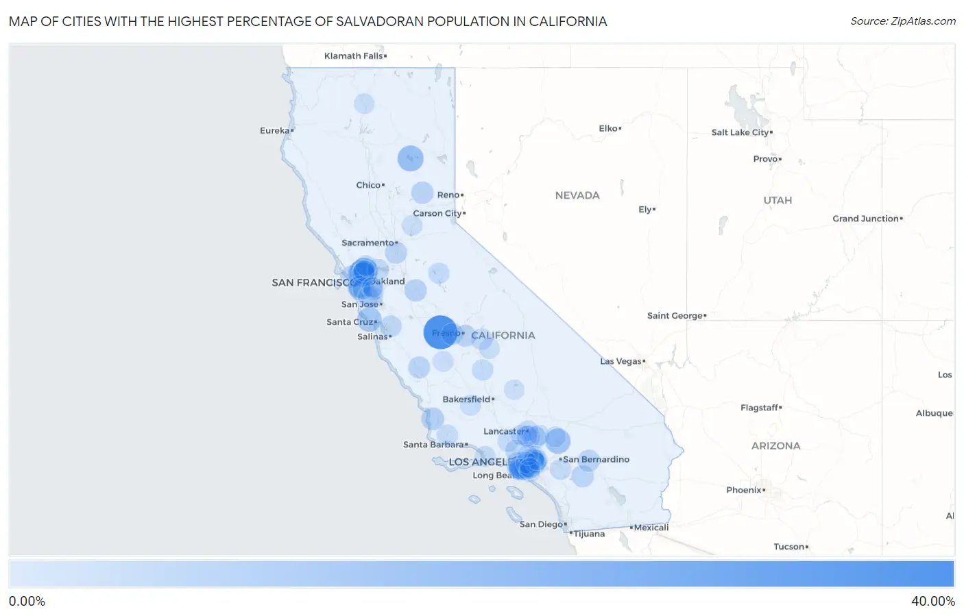 Cities with the Highest Percentage of Salvadoran Population in California Map