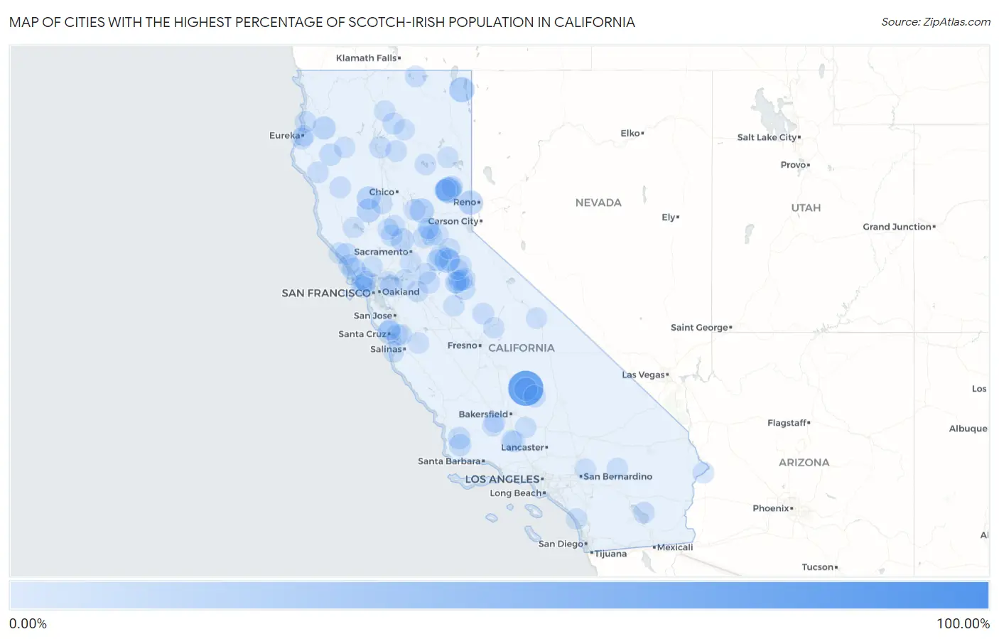 Cities with the Highest Percentage of Scotch-Irish Population in California Map