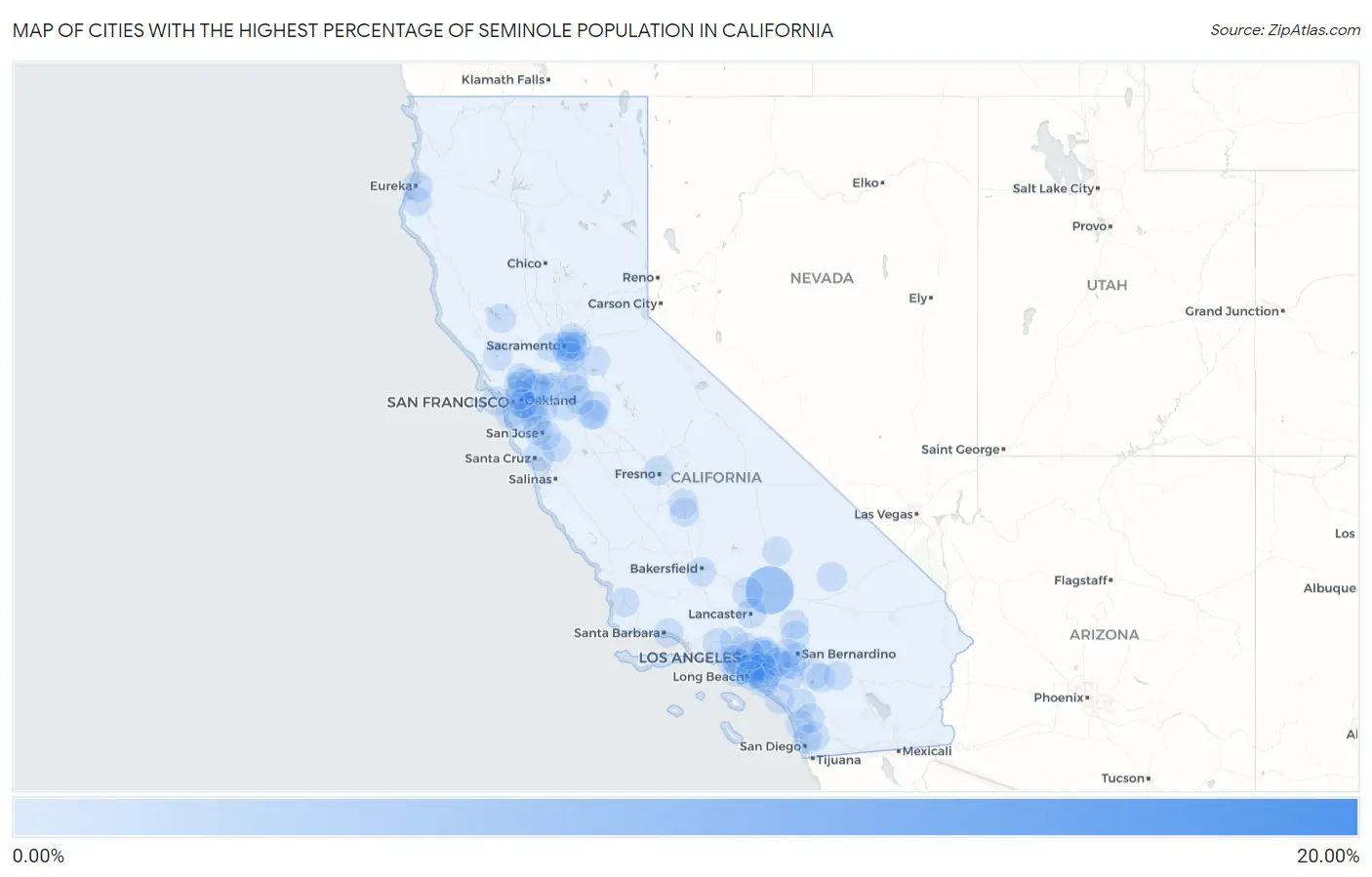 Cities with the Highest Percentage of Seminole Population in California Map