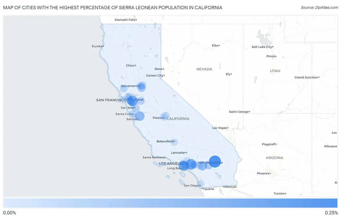 Cities with the Highest Percentage of Sierra Leonean Population in California Map