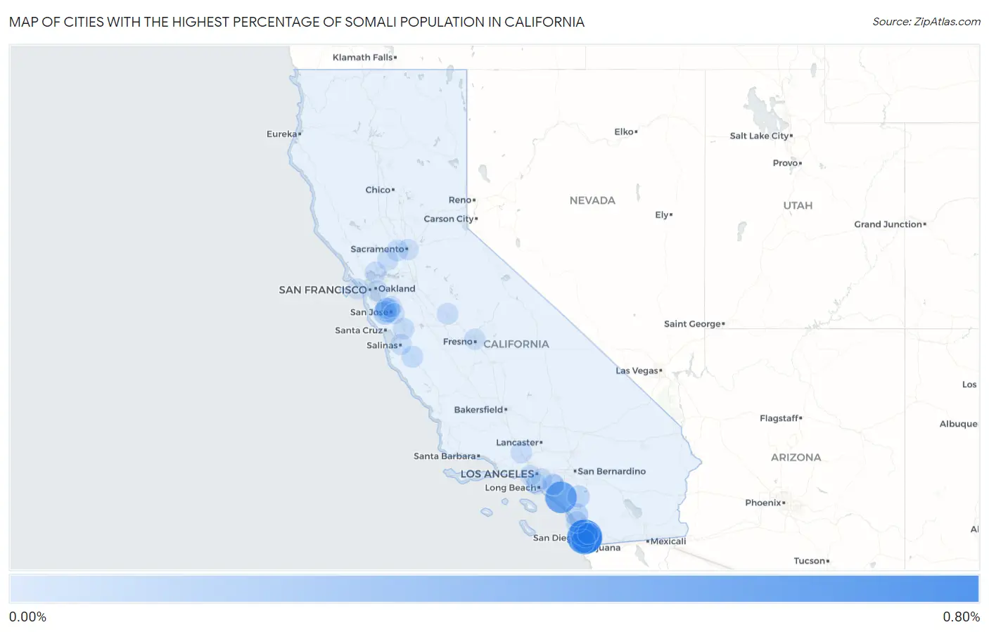 Cities with the Highest Percentage of Somali Population in California Map