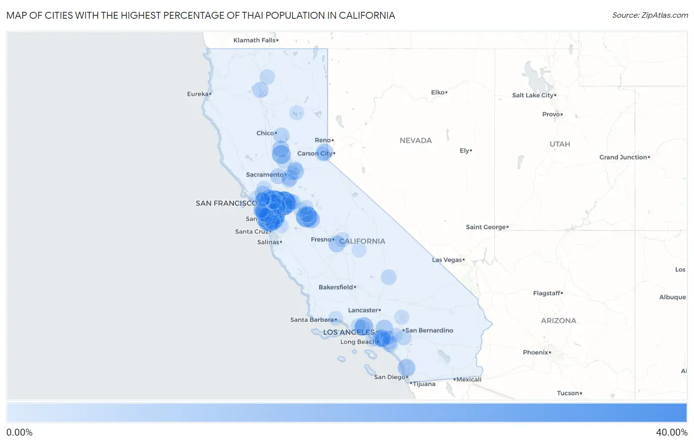 Cities with the Highest Percentage of Thai Population in California Map
