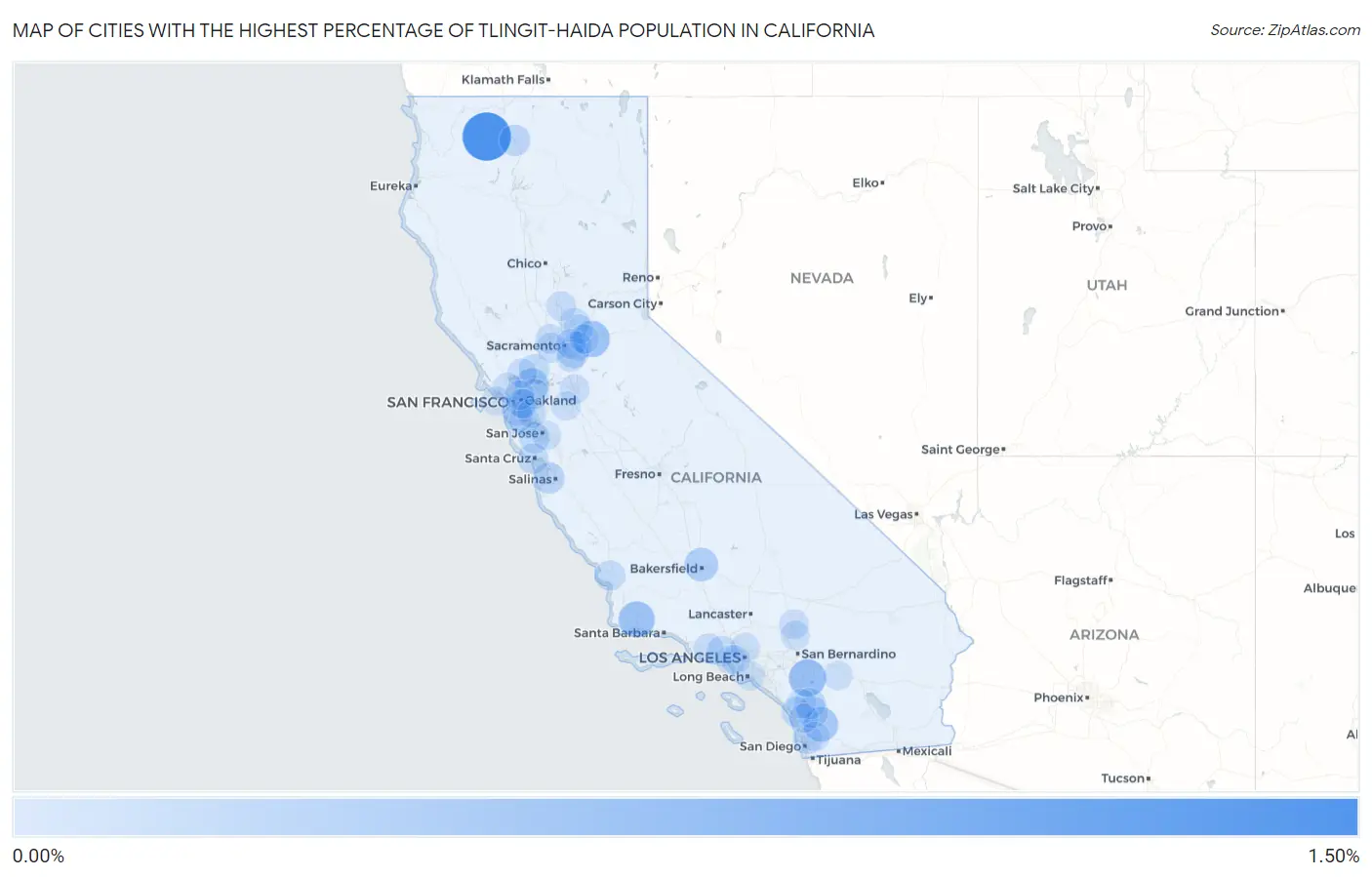 Cities with the Highest Percentage of Tlingit-Haida Population in California Map