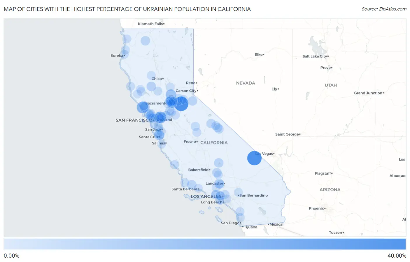 Cities with the Highest Percentage of Ukrainian Population in California Map