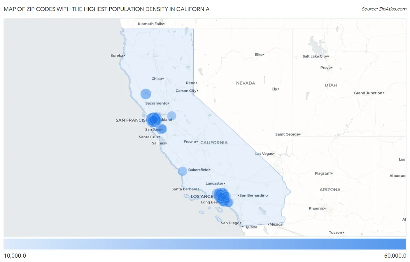 Zip Codes with the Highest Population Density in California Map