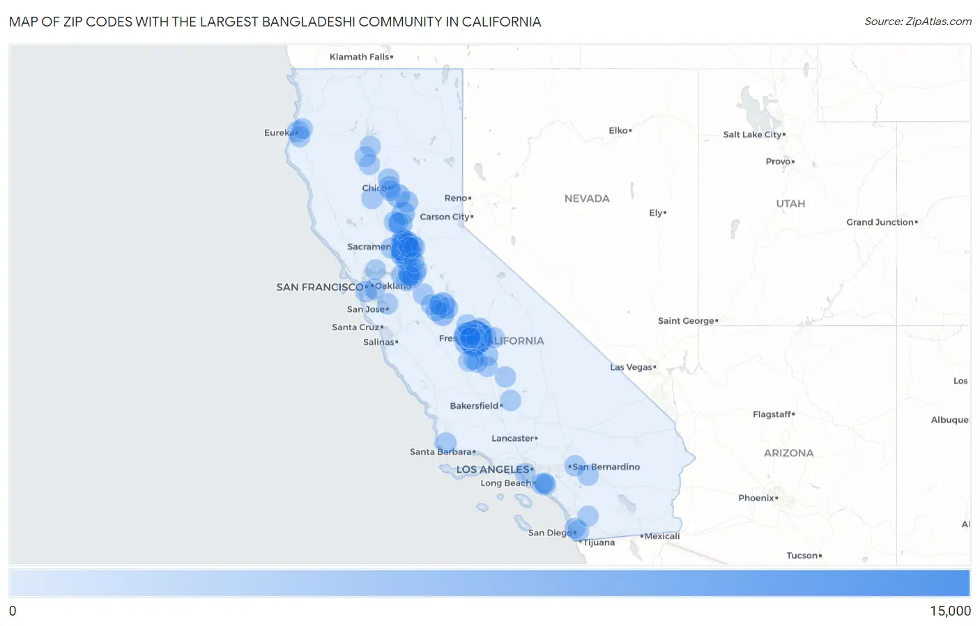 Zip Codes with the Largest Bangladeshi Community in California Map