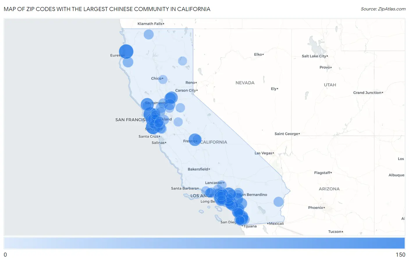 Zip Codes with the Largest Chinese Community in California Map
