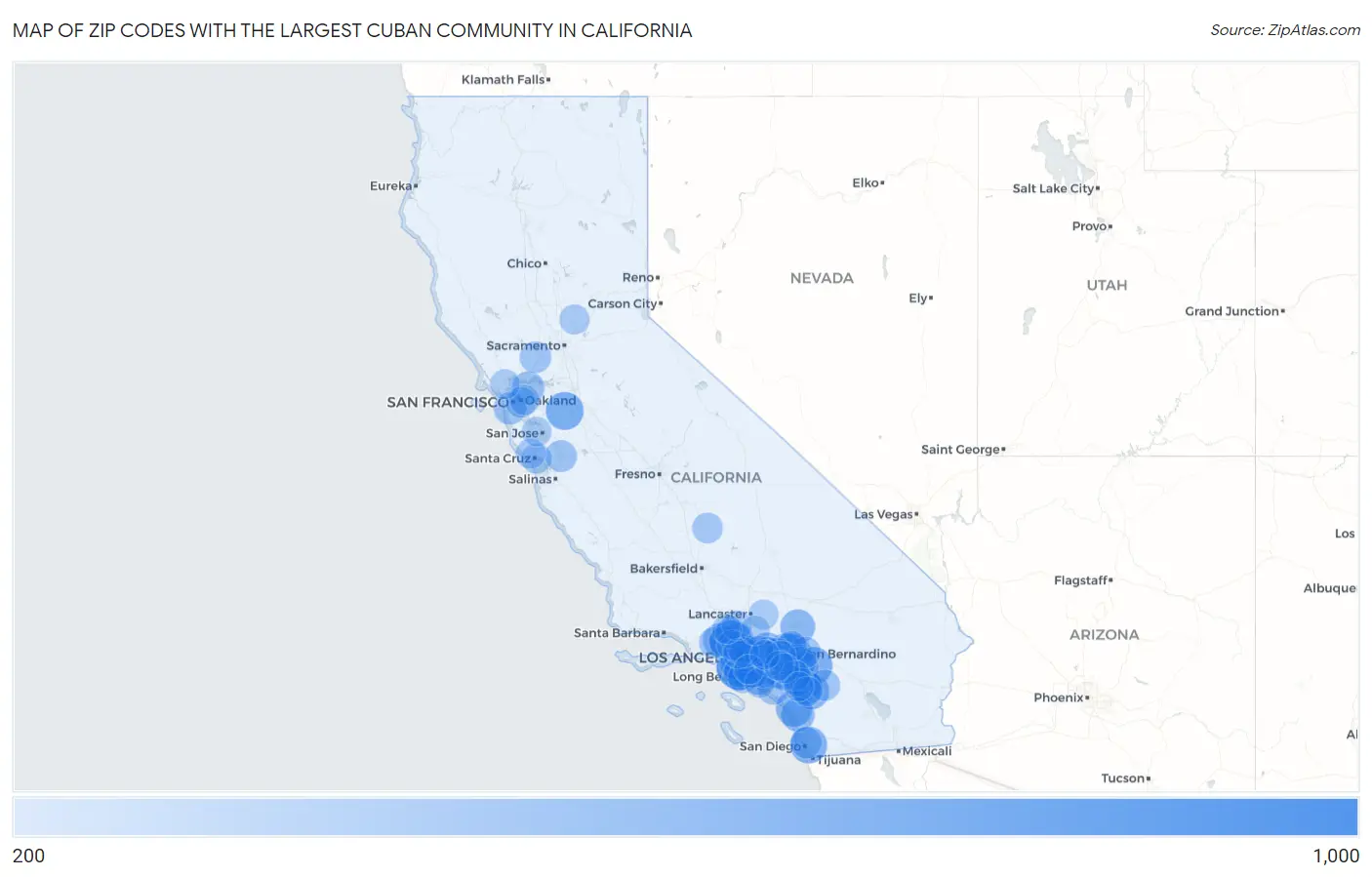 Zip Codes with the Largest Cuban Community in California Map