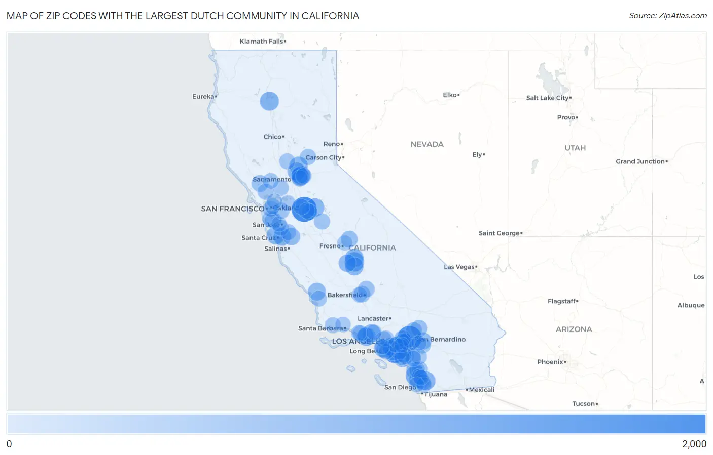 Zip Codes with the Largest Dutch Community in California Map