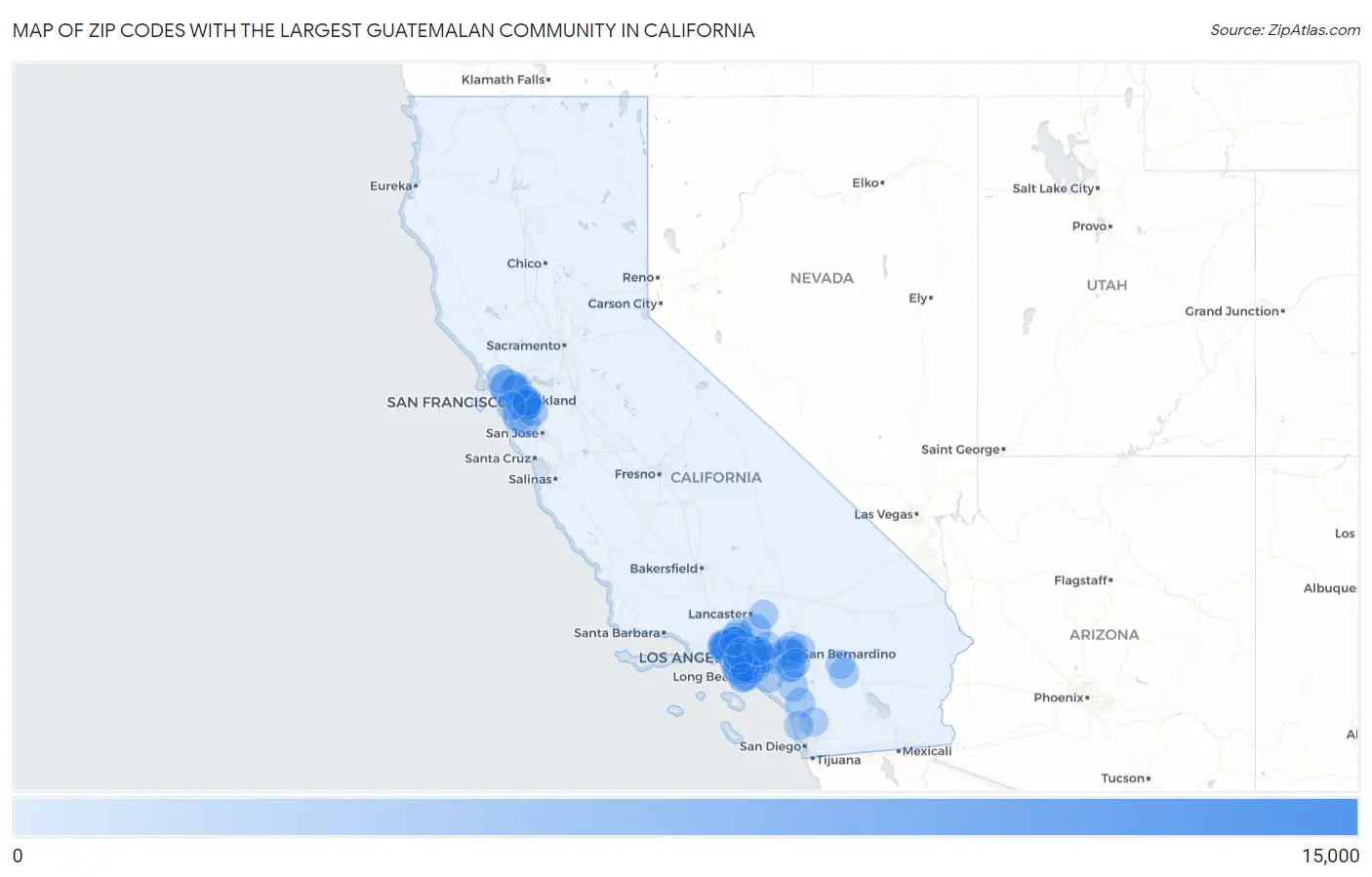 Zip Codes with the Largest Guatemalan Community in California Map