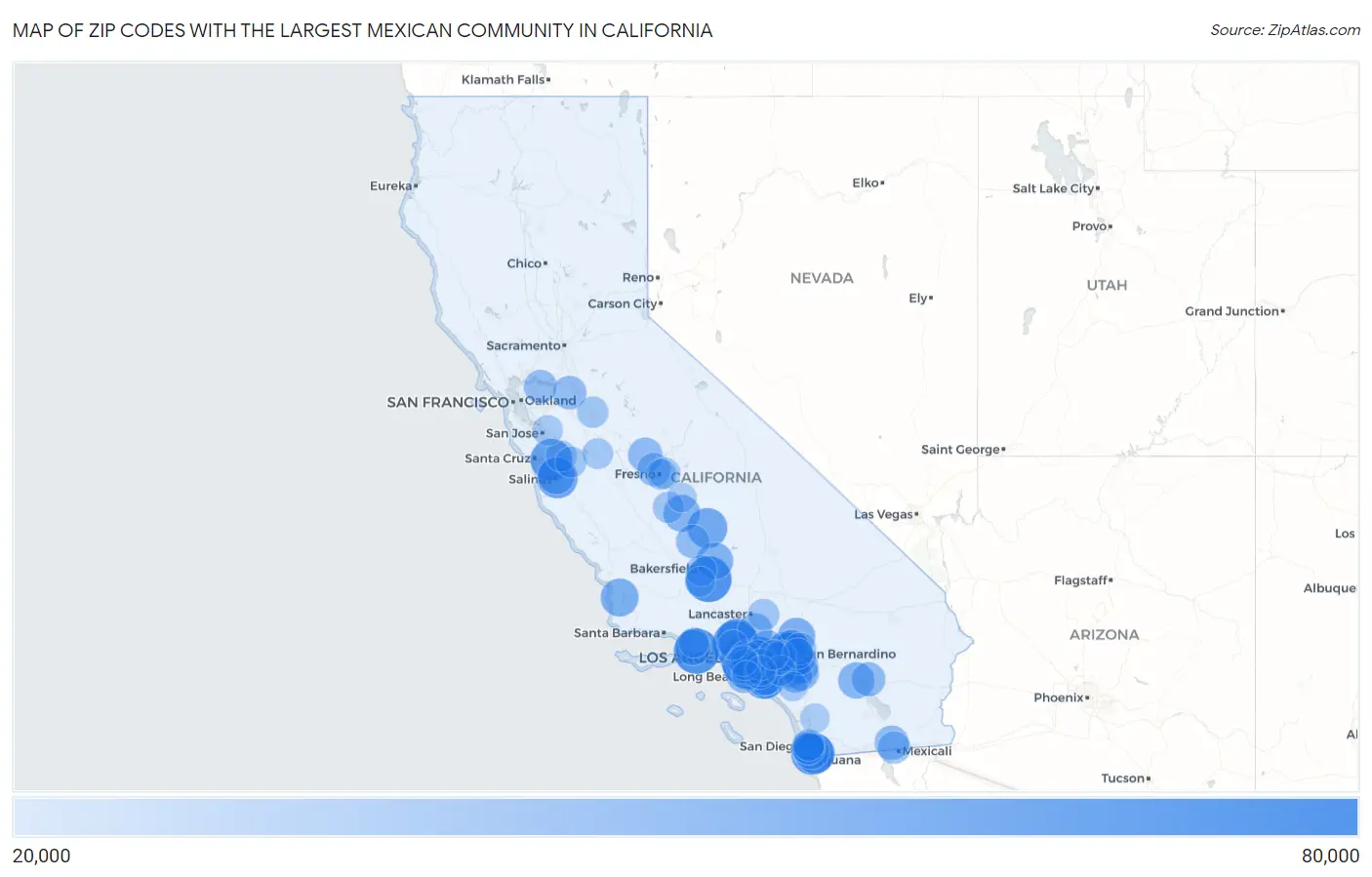Zip Codes with the Largest Mexican Community in California Map