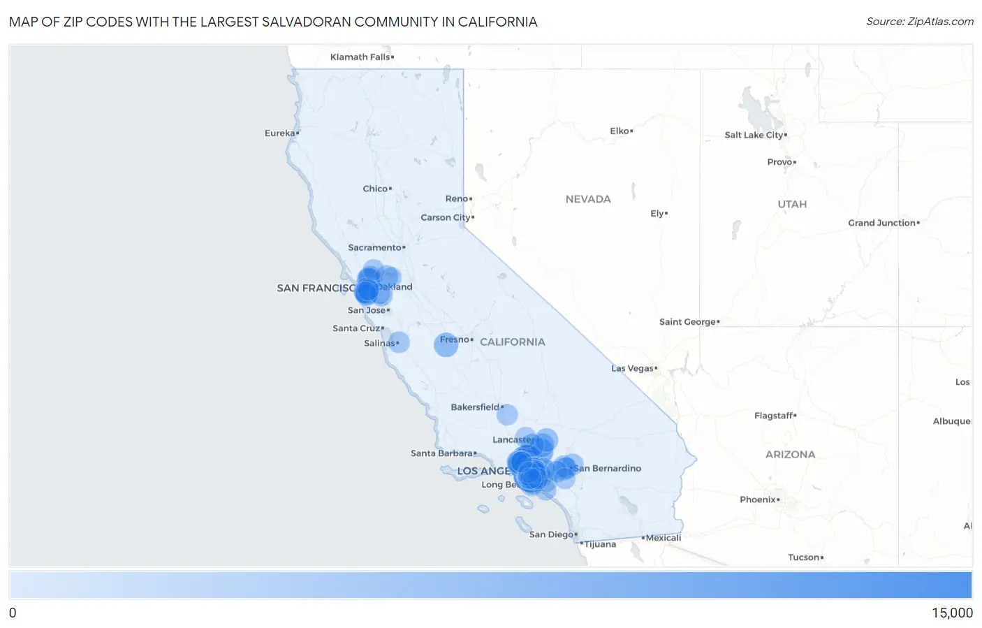 Zip Codes with the Largest Salvadoran Community in California Map