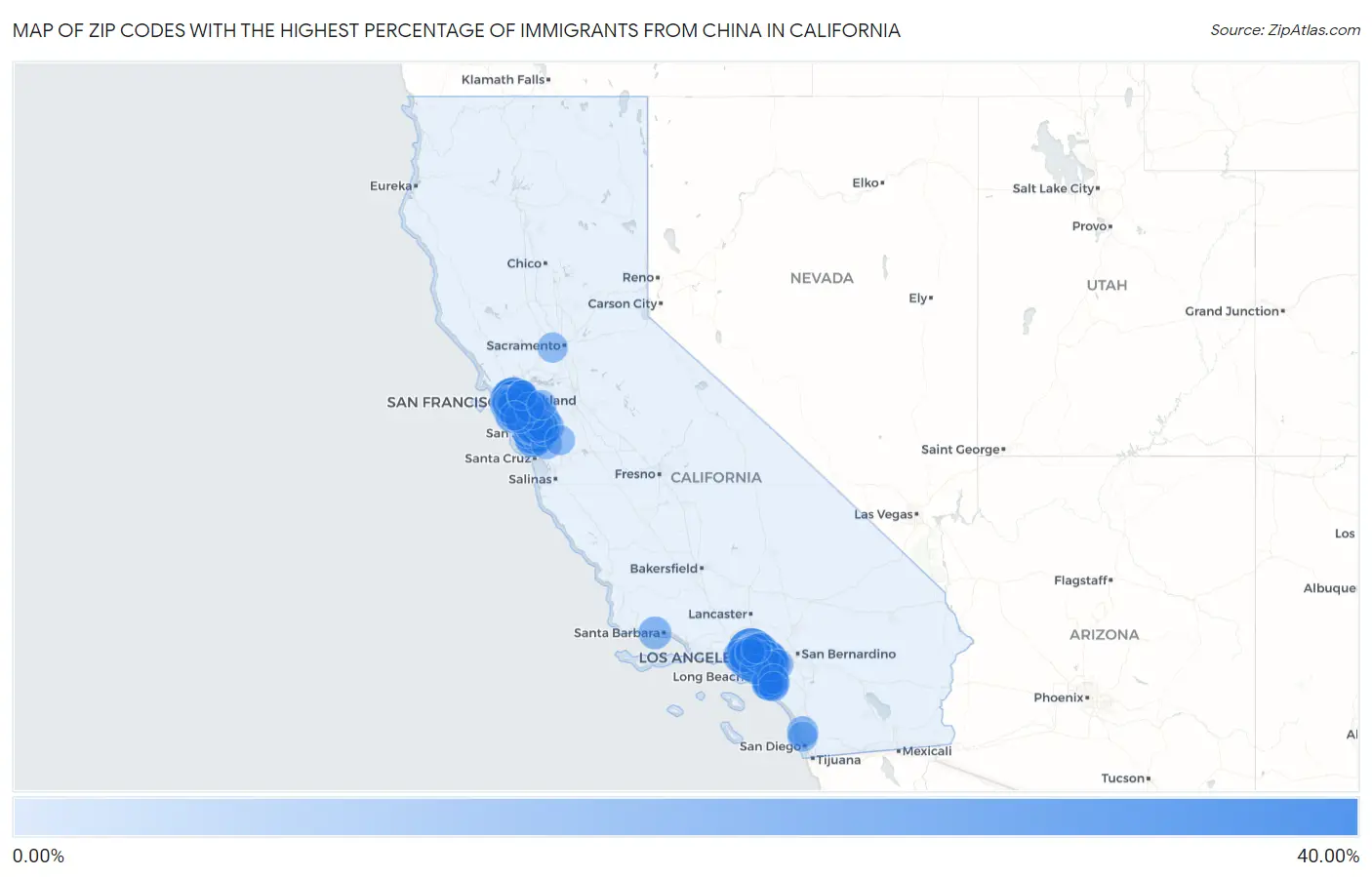 Zip Codes with the Highest Percentage of Immigrants from China in California Map