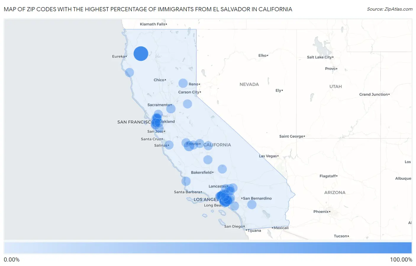 Zip Codes with the Highest Percentage of Immigrants from El Salvador in California Map