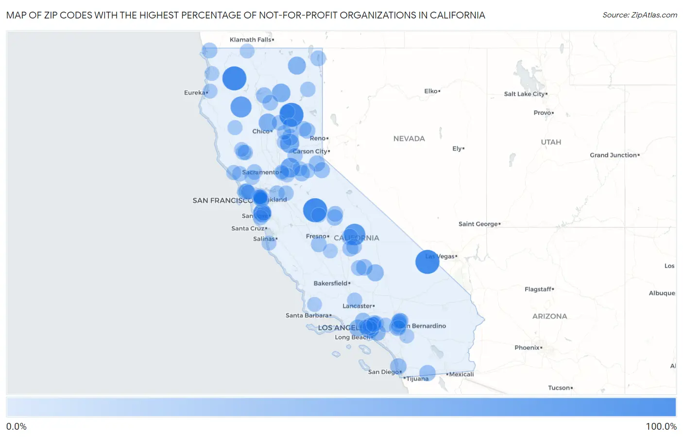 Zip Codes with the Highest Percentage of Not-for-profit Organizations in California Map