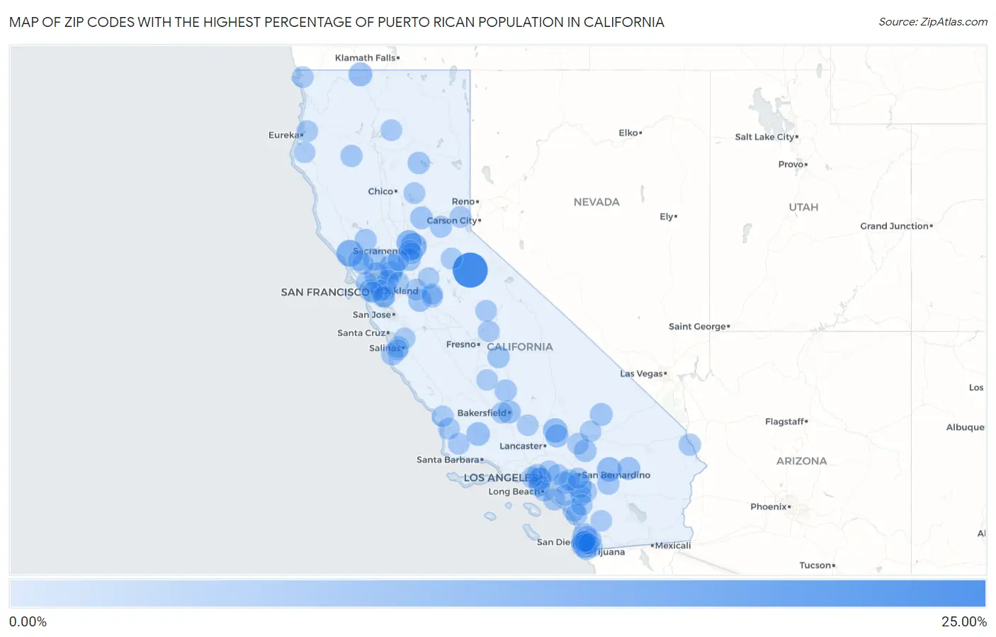 Zip Codes with the Highest Percentage of Puerto Rican Population in California Map