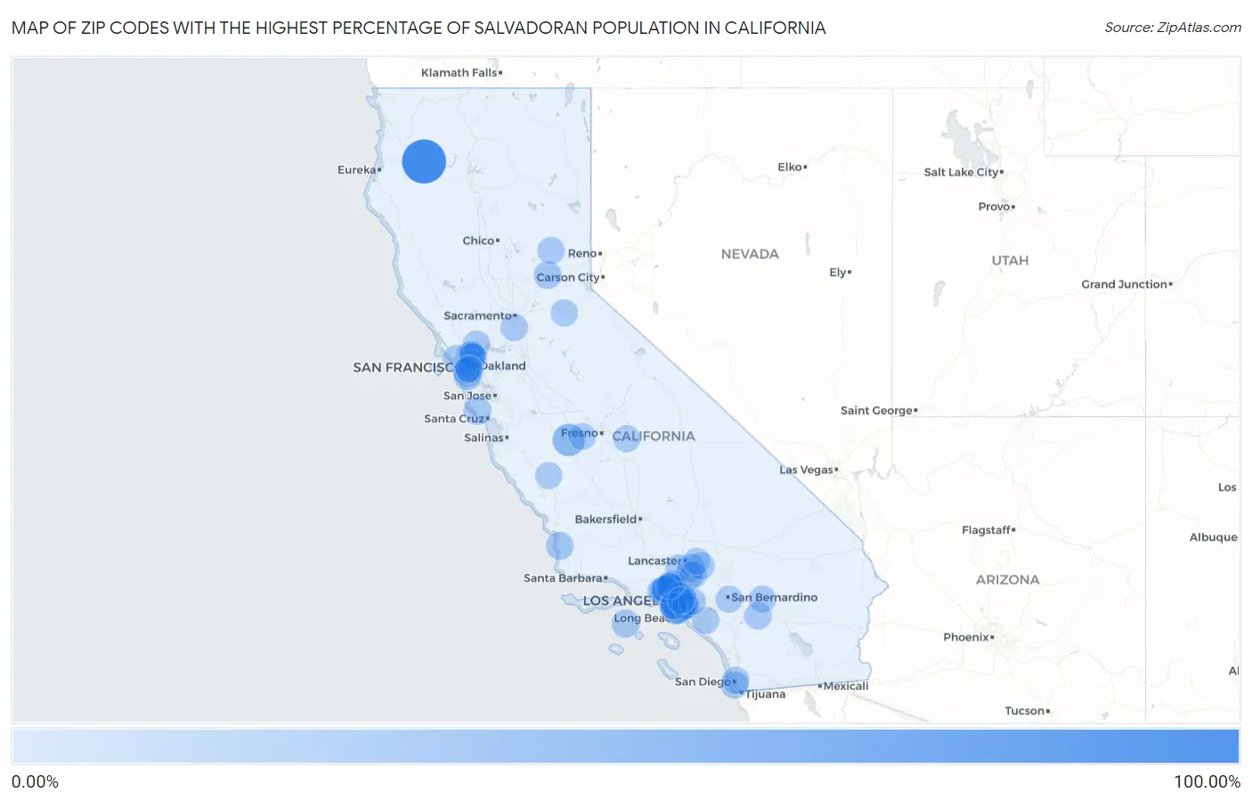 Zip Codes with the Highest Percentage of Salvadoran Population in California Map