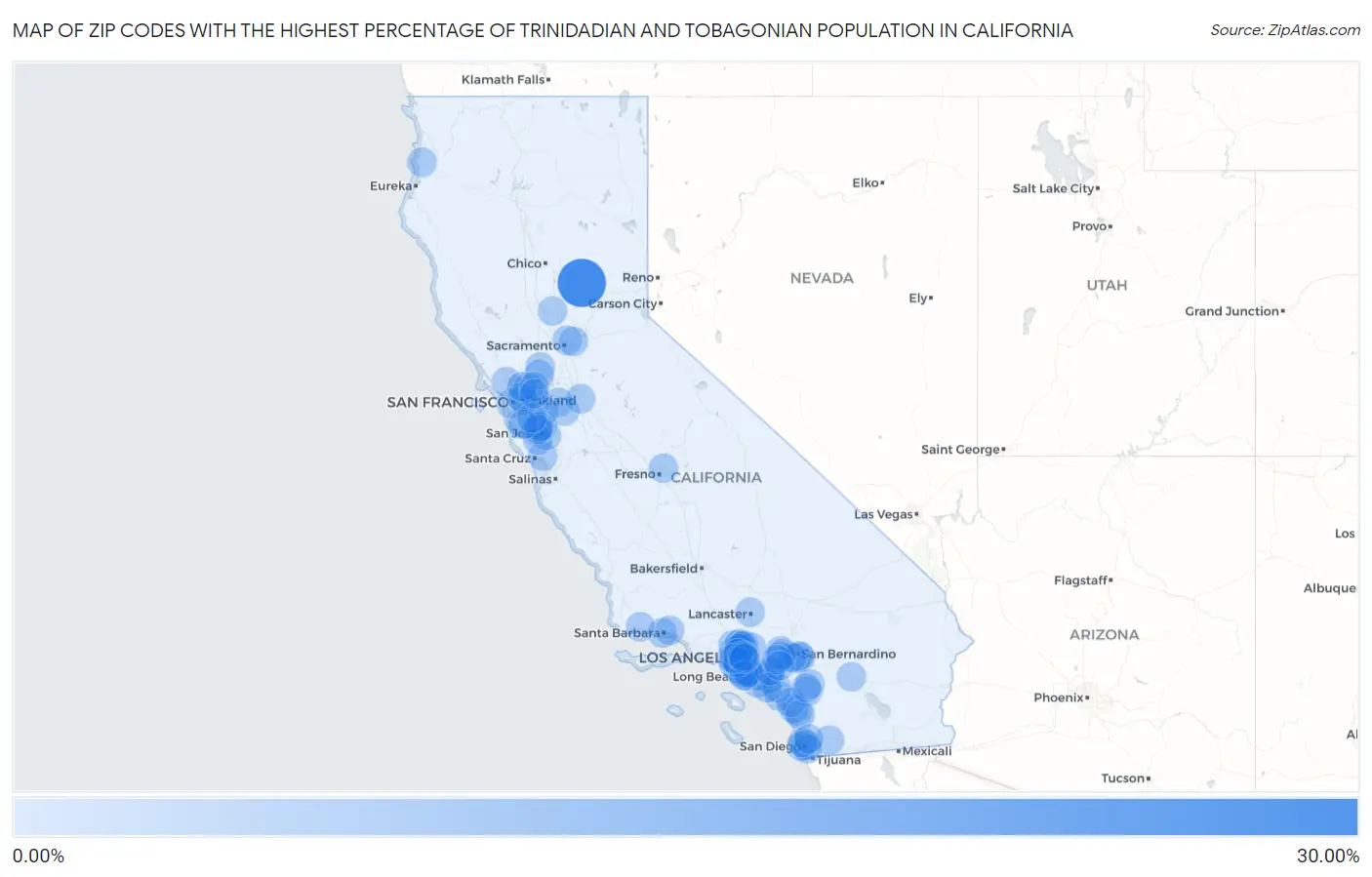 Zip Codes with the Highest Percentage of Trinidadian and Tobagonian Population in California Map