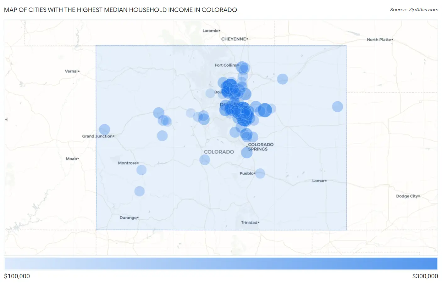 Cities with the Highest Median Household Income in Colorado Map