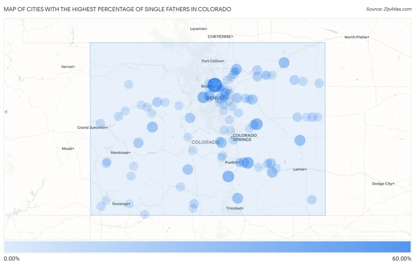 Cities with the Highest Percentage of Single Fathers in Colorado Map