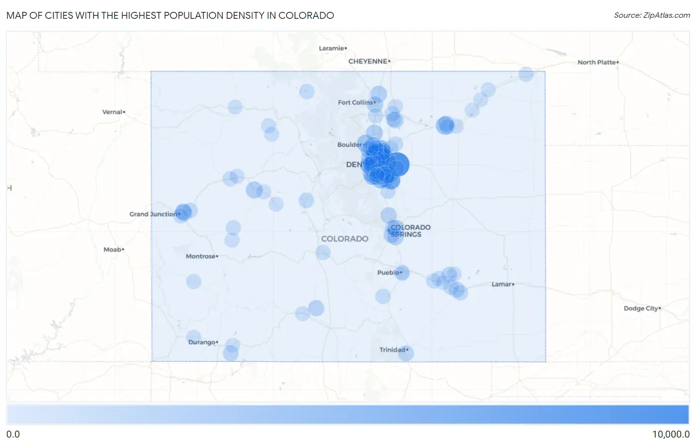 Cities with the Highest Population Density in Colorado Map