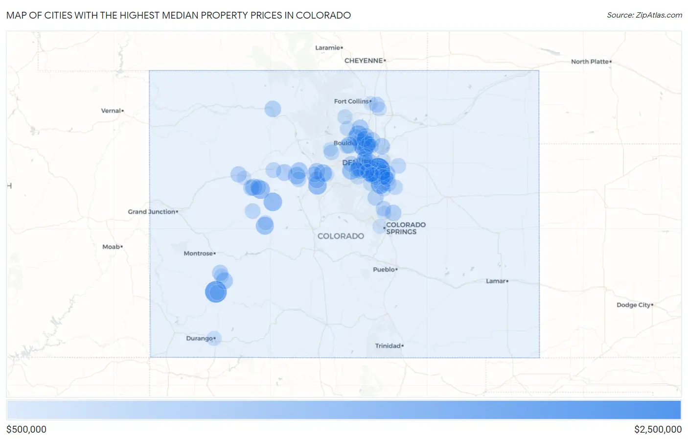 Cities with the Highest Median Property Prices in Colorado Map