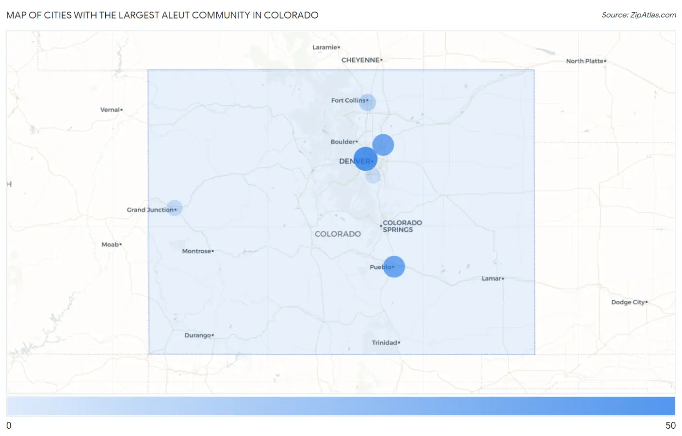Cities with the Largest Aleut Community in Colorado Map