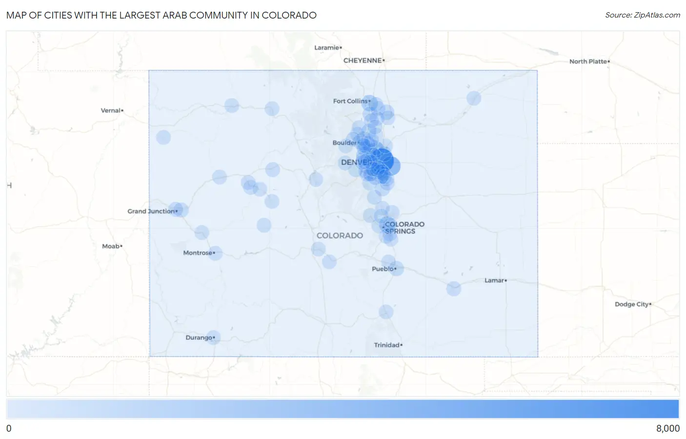 Cities with the Largest Arab Community in Colorado Map