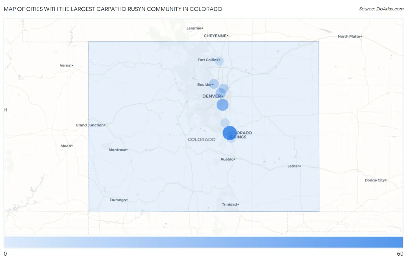 Cities with the Largest Carpatho Rusyn Community in Colorado Map